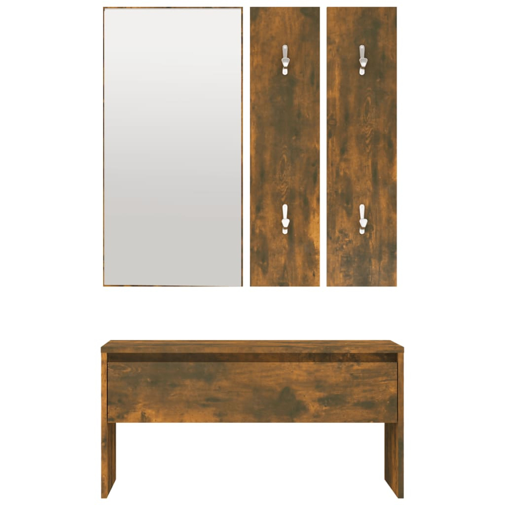vidaXL Smoked Oak Wooden Hall Bench and Mirror Set Image 4