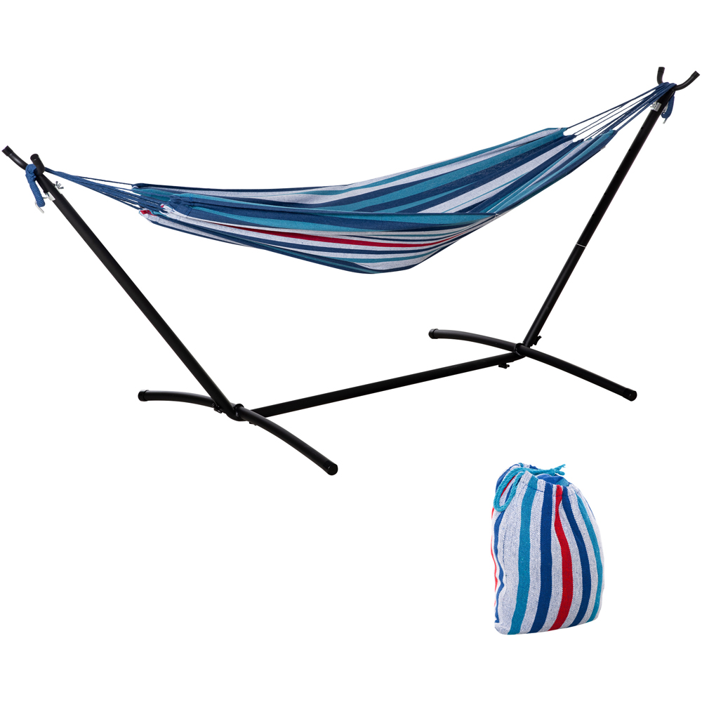 Outsunny Multicolour Stripe Hammock with Stand Image 2