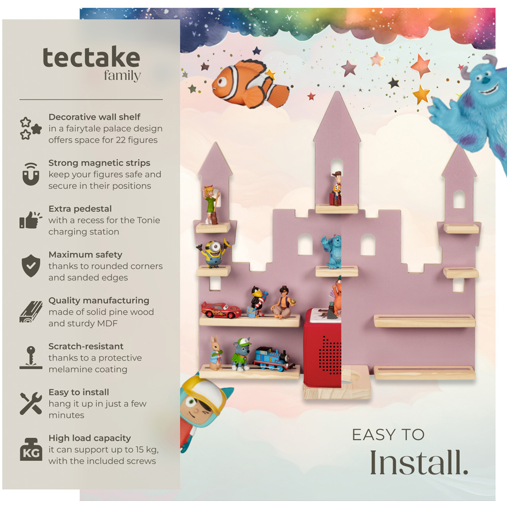 tectake 10 Shelf Pink Princess Palace Magnetic Floating Shelf Image 6