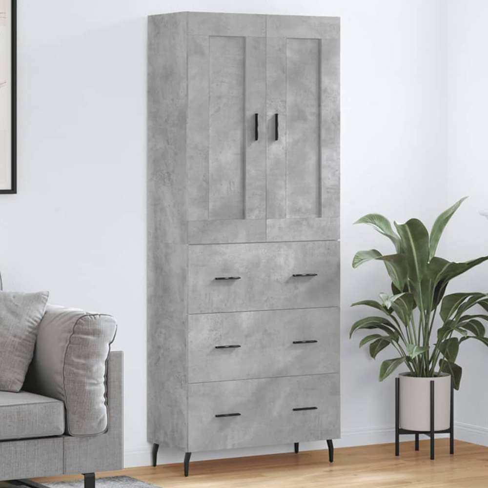 vidaXL Single Glass Door 2 Drawer 2 Shelf Grey Highboard Image 1