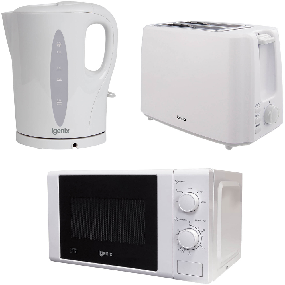 Igenix IGPK30 White 20L Microwave with 2 Slice Toaster and 1.7L Kettle Set Image 1