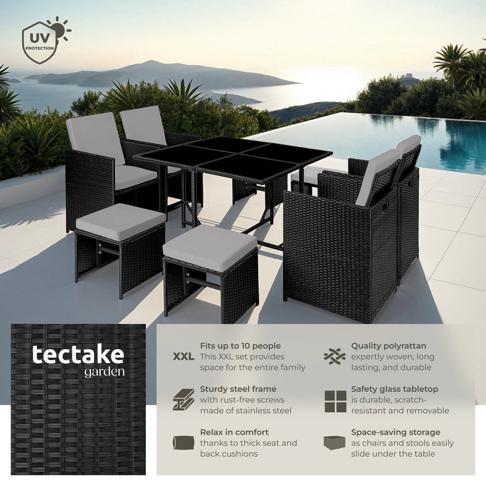 tectake Bilbao 8 Seater Garden Dining Table with Rain Cover Black and Grey Image 3