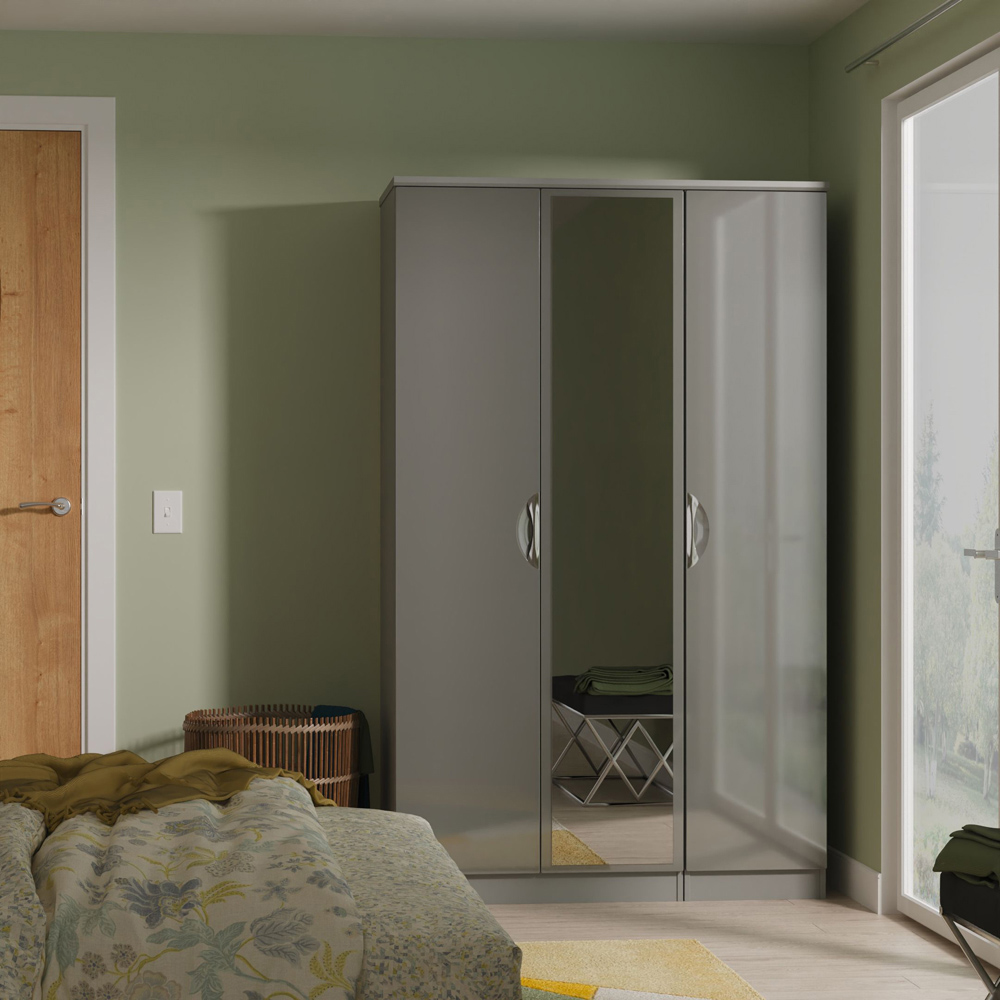 Crowndale Camden 3 Door Grey Gloss and Dusk Grey Mirrored Wardrobe Ready Assembled Image 9