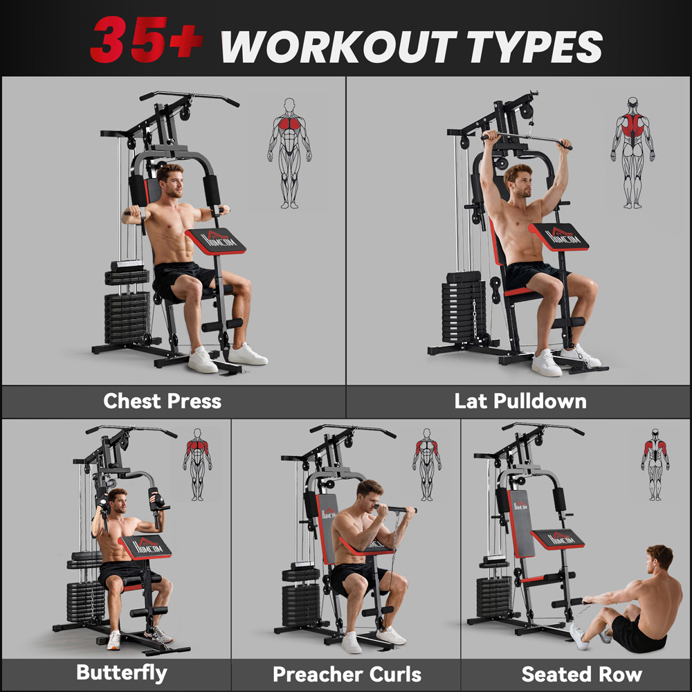 HOMCOM Black Multi Home Gym Machine with Weights 65kg Image 8