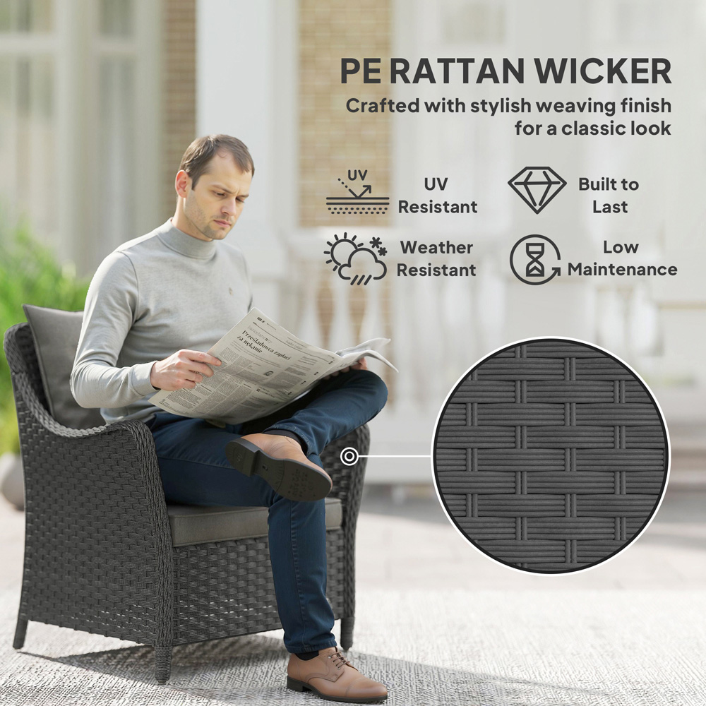 Outsunny Set of 2 Dark Grey Cushioned PE Rattan Garden Chair Image 8