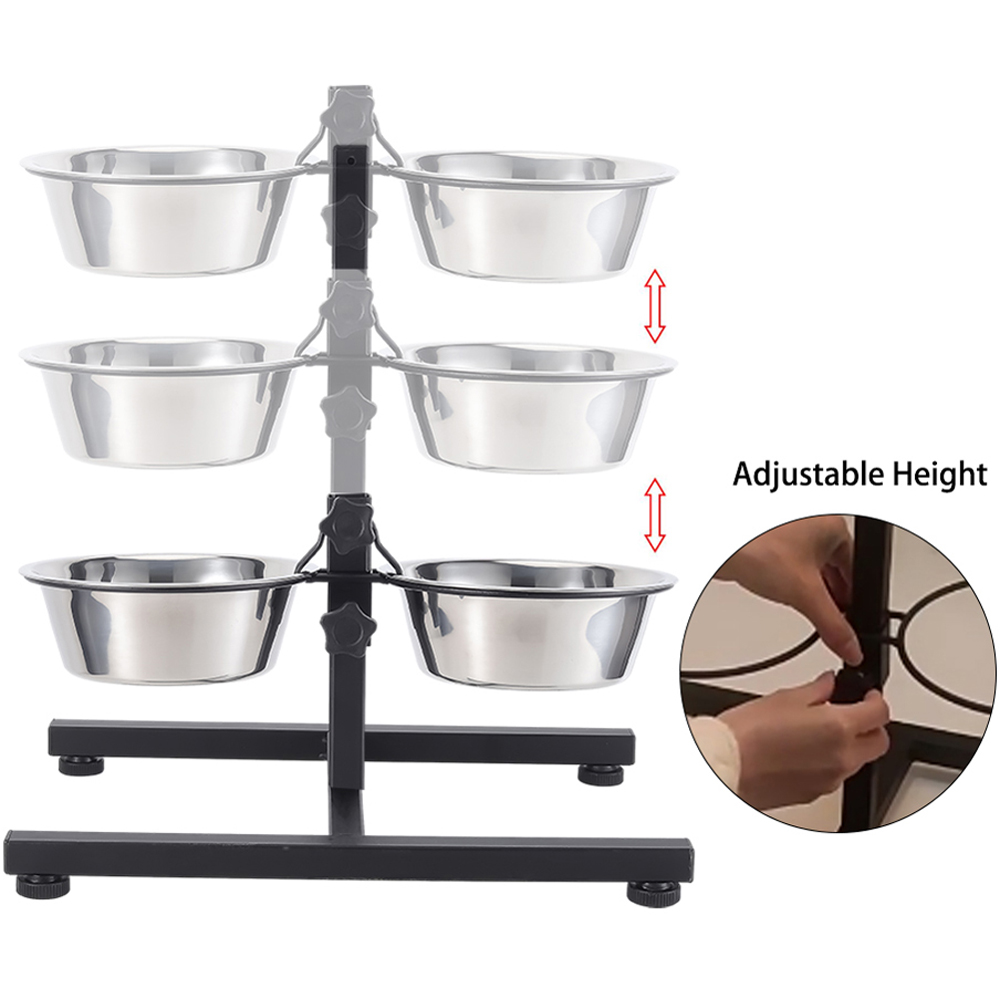 H&O Direct Small Double Bowl Height Adjustable Stainless Steel Pet Feeder Image 5