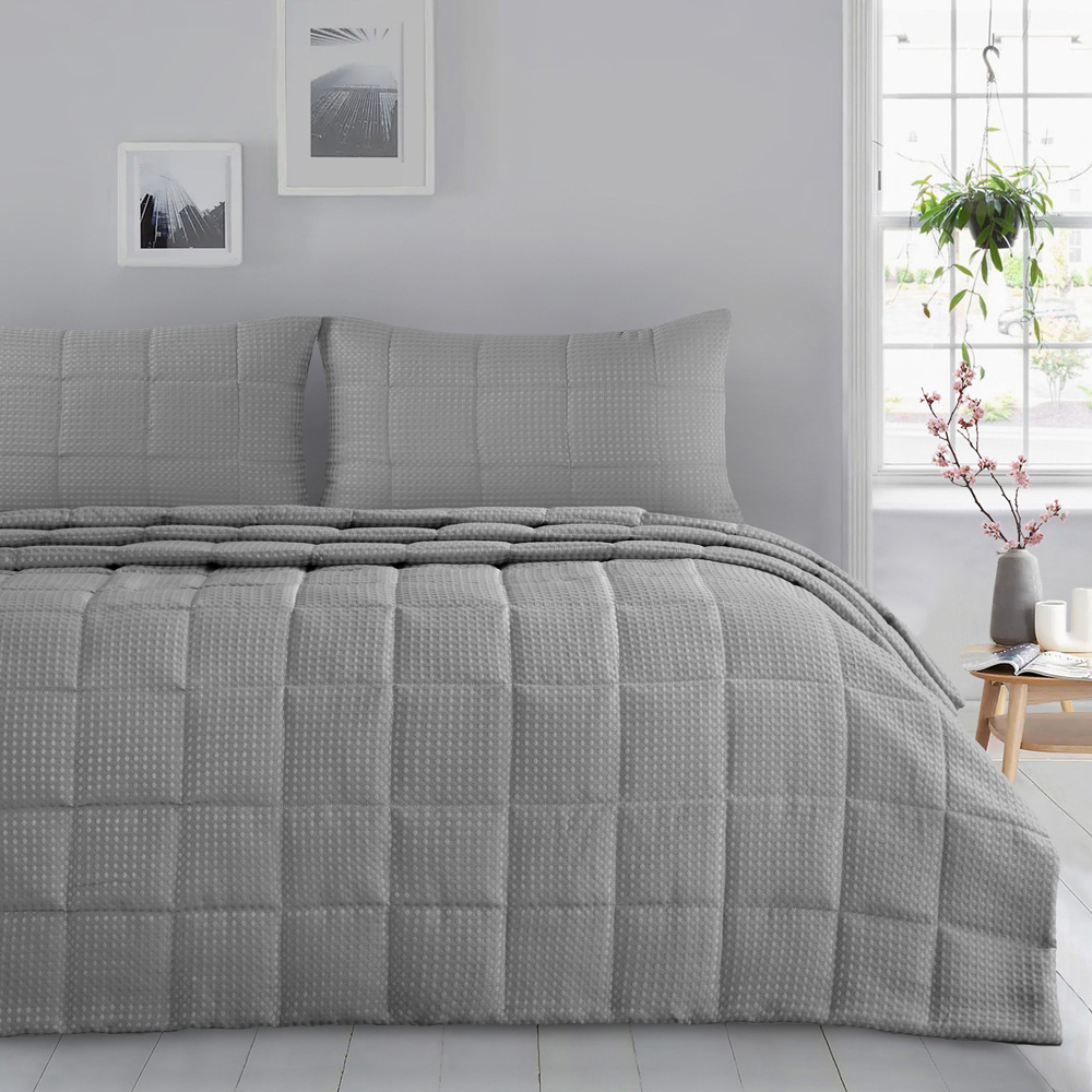 Velosso Waffle Silver Weave Bedspread Set 235 x 235cm Image