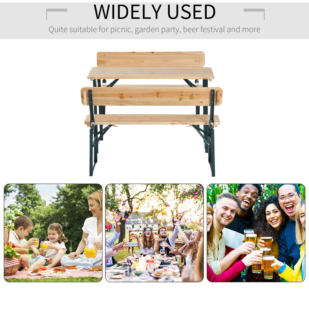 Outsunny 3 Piece Wooden Foldable Table and Bench Set Image 7