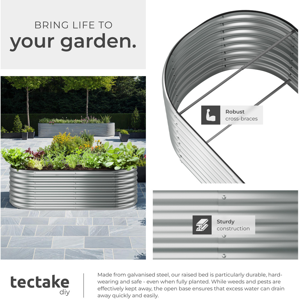 tectake Flora 200 x 100cm Silver Galvanised Steel Raised Garden Bed Image 5
