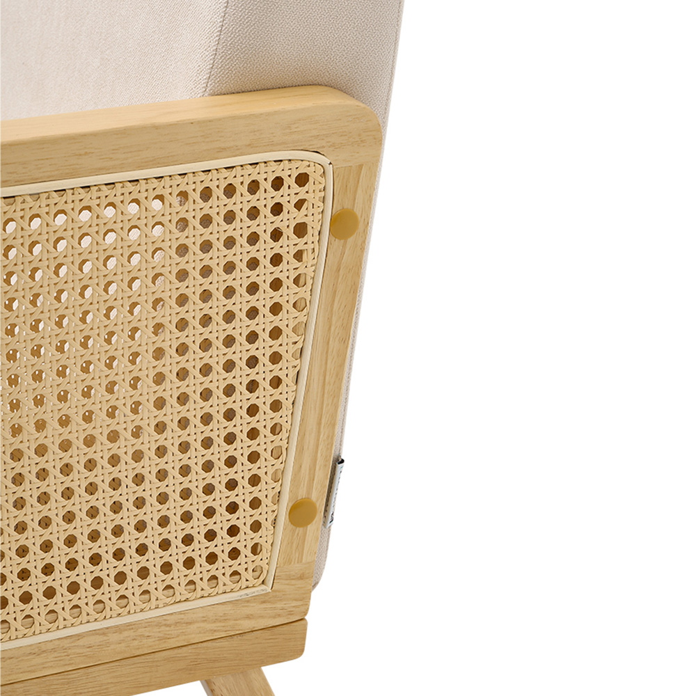 Living and Home Cream Linen Wooden Rocking Chair Image 5