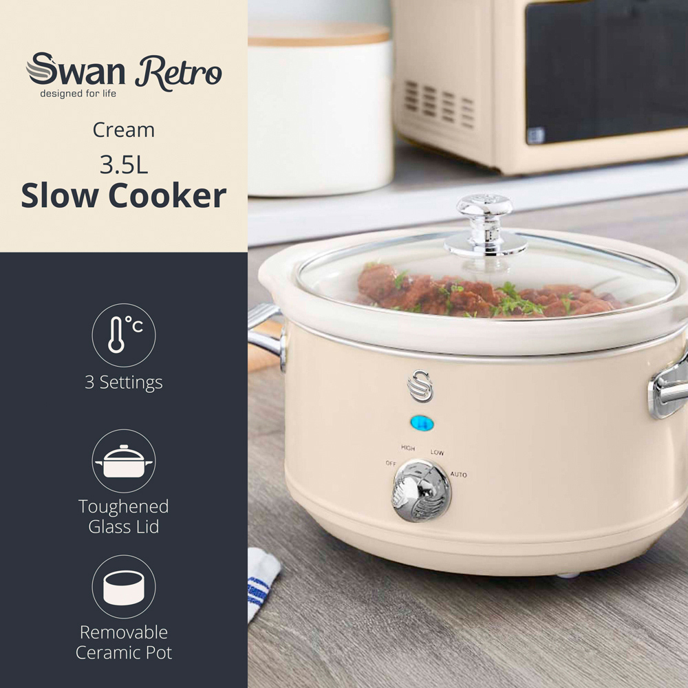 Swan Retro Cream 3.5L Slow Cooker Image 3