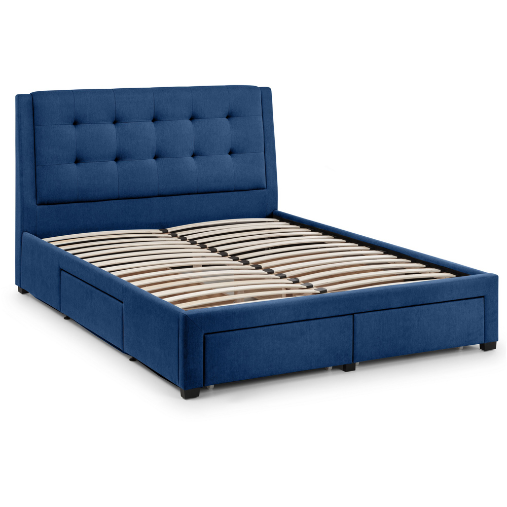 Julian Bowen Fullerton King Size Blue Linen Bed Frame with Underbed Drawers Image 3