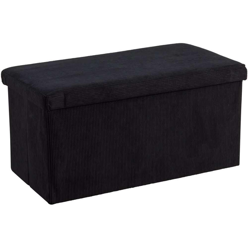 Home Source Black Corduroy Fabric Rectangular Foldable Storage Ottoman Image 2