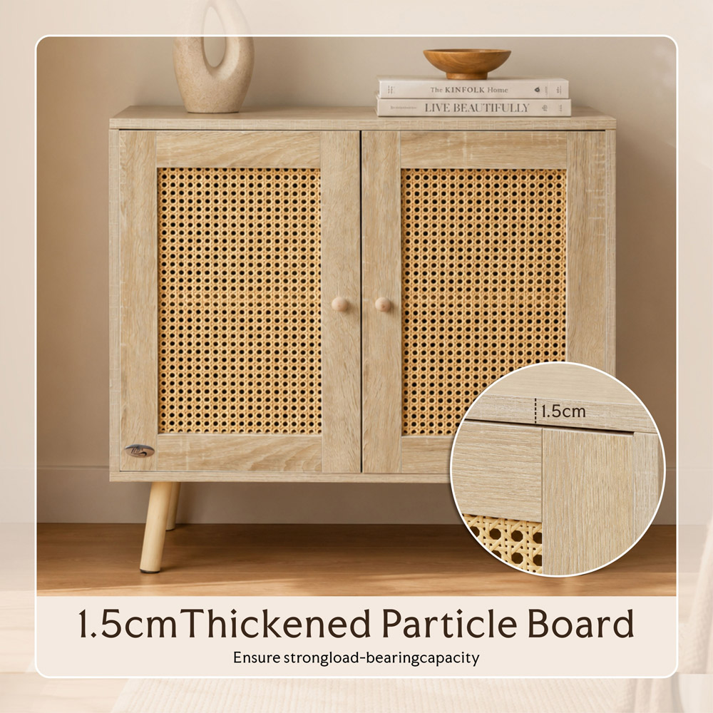 Abrihome 2 Door Natural Wooden Rattan Compact Sideboard Image 7