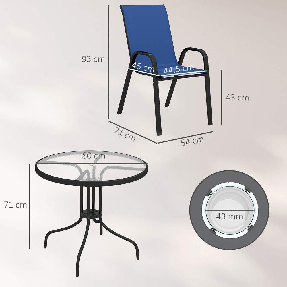 Outsunny 4 Seater Round Garden Dining Set with Parasol Hole Blue Image 9