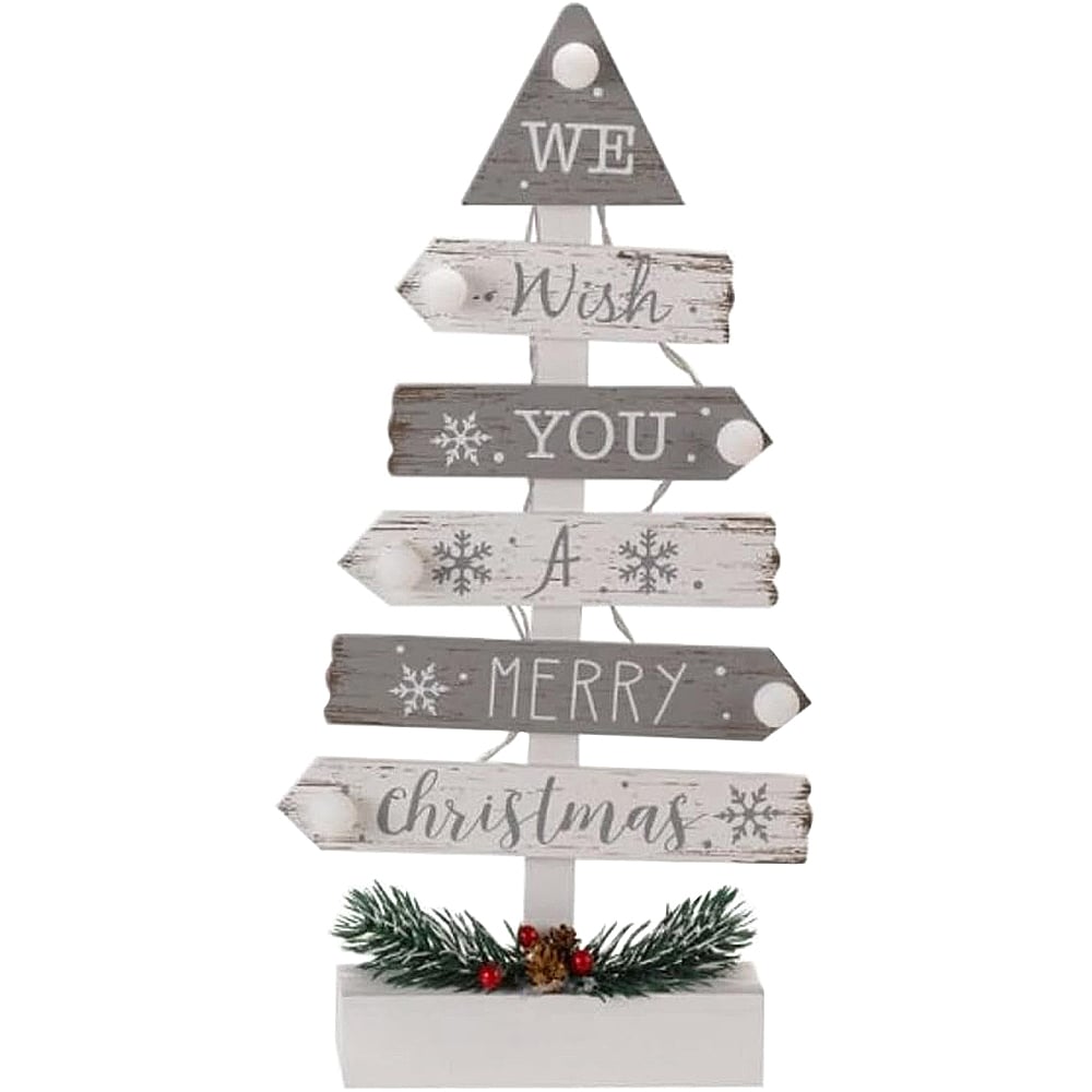 Marco Paul Silver and White LED Wooden Tree Christmas Sign Image 1
