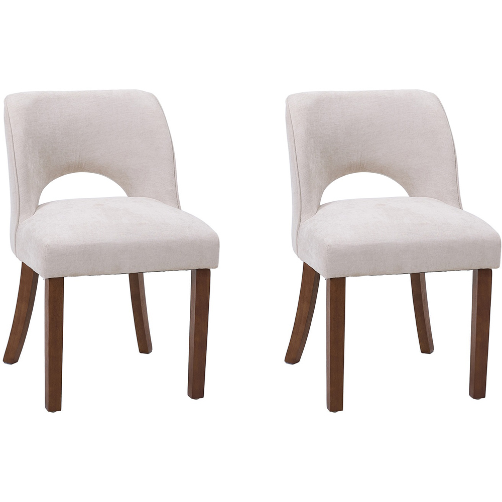 Living and Home Set of 2 Beige Chenille Curved Cutout Backrest Dining Chair Image 2