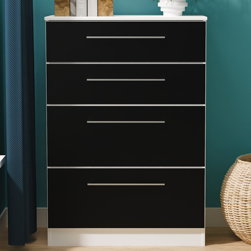 Crowndale Worcester 4 Drawer Matt Black and White Deep Chest of Drawers Ready Assembled Image 1