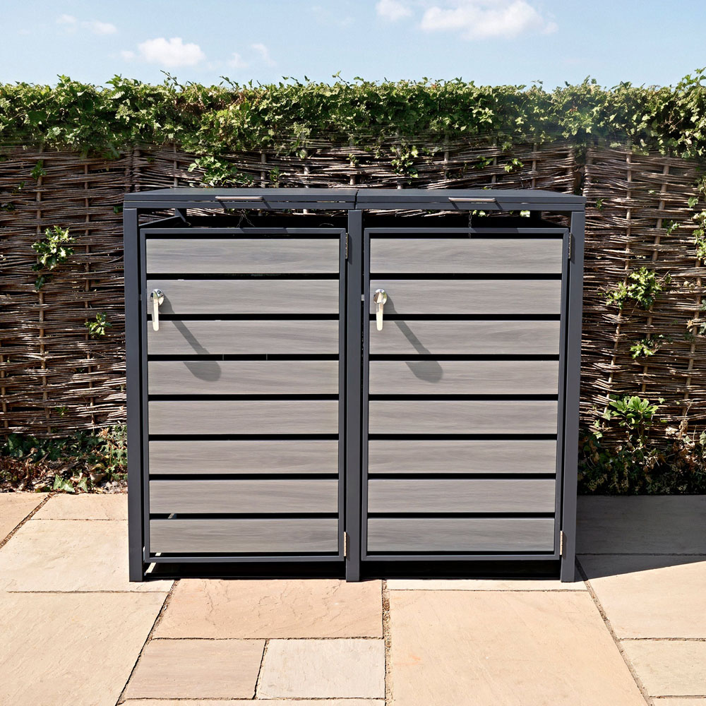 MonsterShop Anthracite Grey Wood Metal 2 Wheelie Bin Storage Shed Image 2