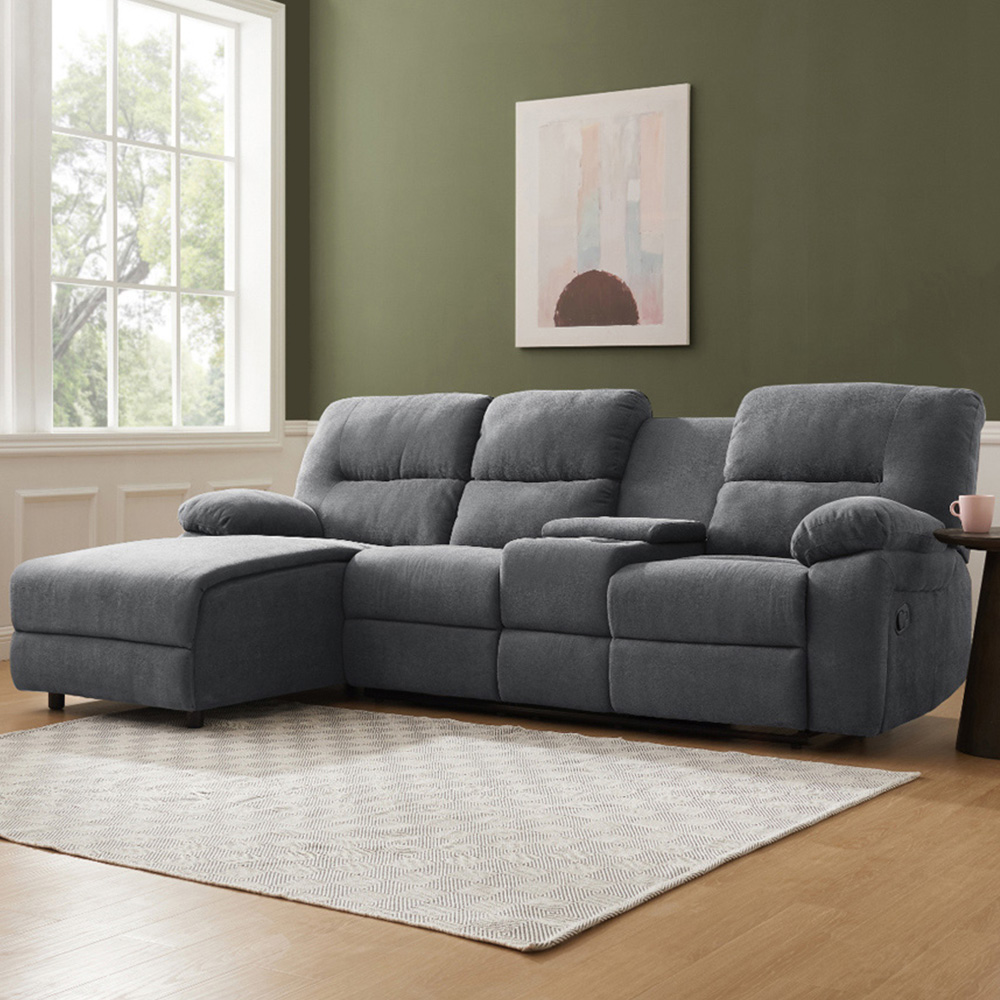 Home Detail Jacob 3 Seater Dark Grey Left Hand Chaise Manual Recliner Sofa Image 1