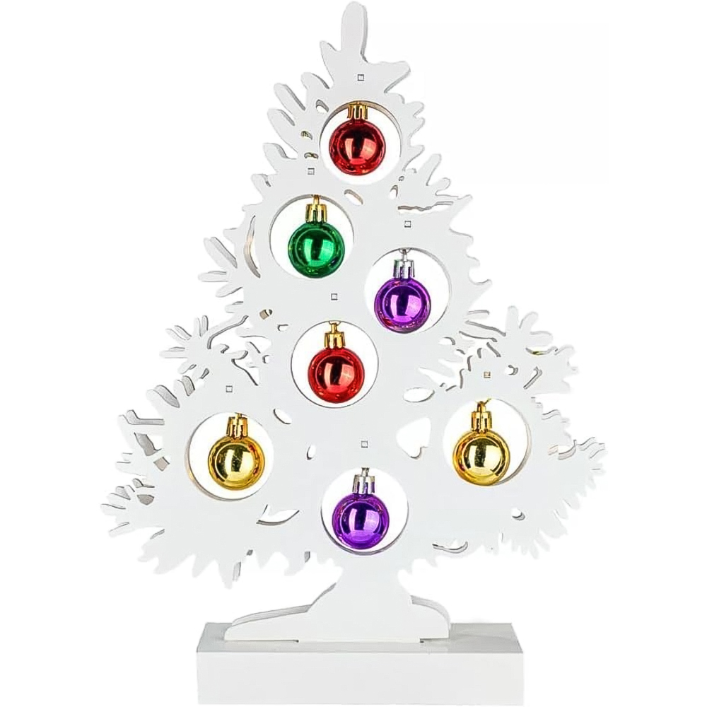 Marco Paul Wooden Christmas Tree Decoration with Baubles 25cm Image 1
