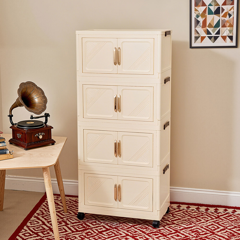 Living and Home 8 Door Cream Foldable Rolling Storage Cabinet Image 7