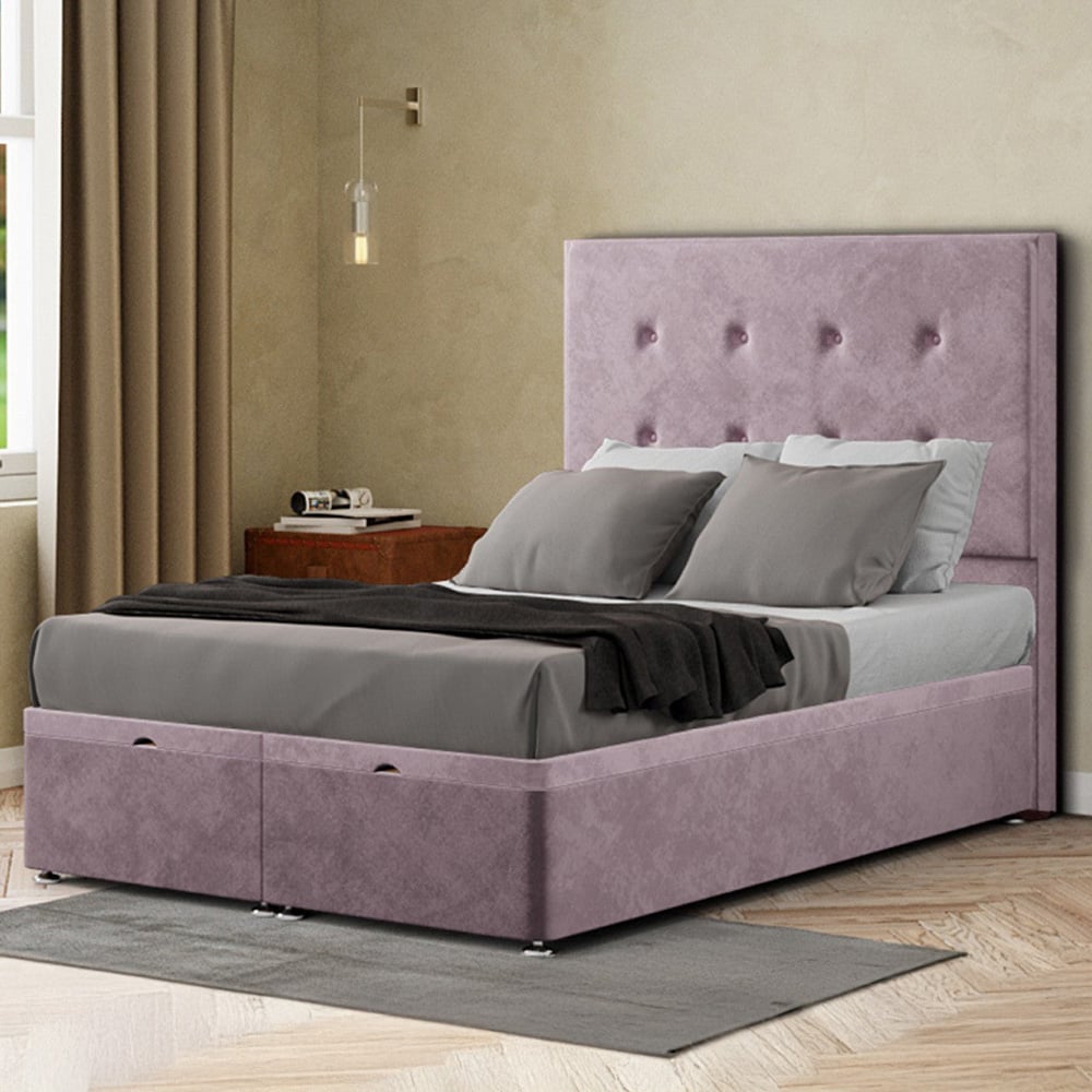 Eleganza Darlington King Blush Plush Ottoman Bed with Floor Standing Headboard Image 1