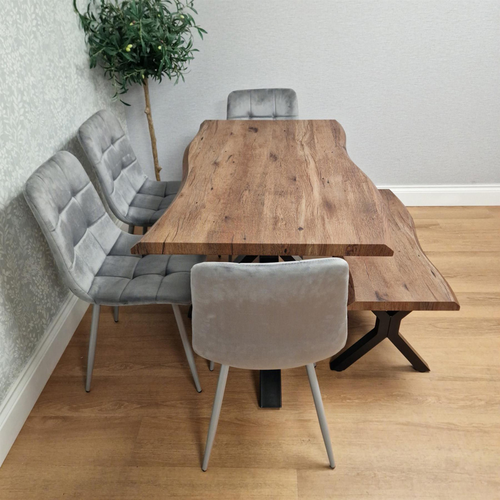 Kosy Koala 6 Seater Wooden Effect Velvet Dining Set with Bench Grey Image 6