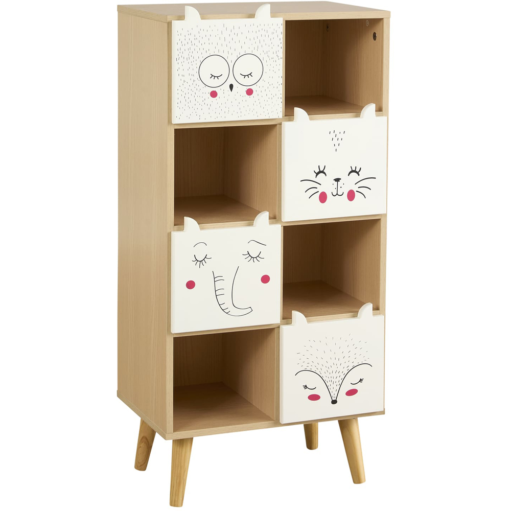 Home Source Milo 4 Door 4 Shelf White and Natural Animal Motifs Kids Cube Storage Unit Image 2