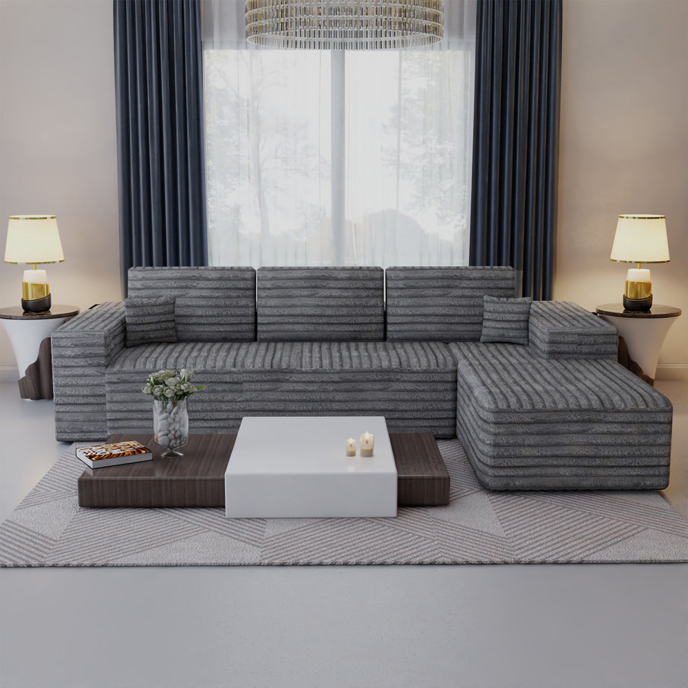 Sliding Wardrobes 4U 3 Seater L Shaped Grey Corner Sofa with Reversible Chaise Image 5