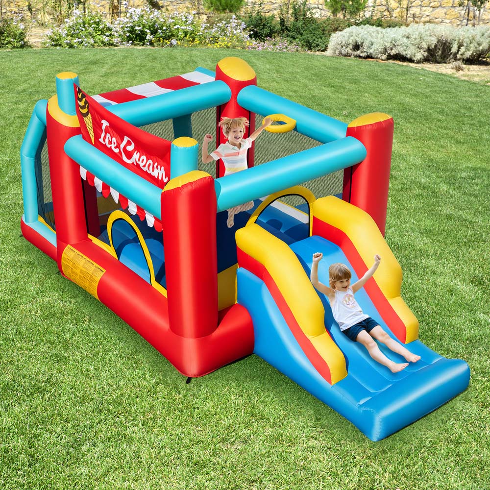 Costway 5-in-1 Kids Ice Cream Inflatable Bounce House with Basketball Hoop and Ball Pit Play Set Image 2