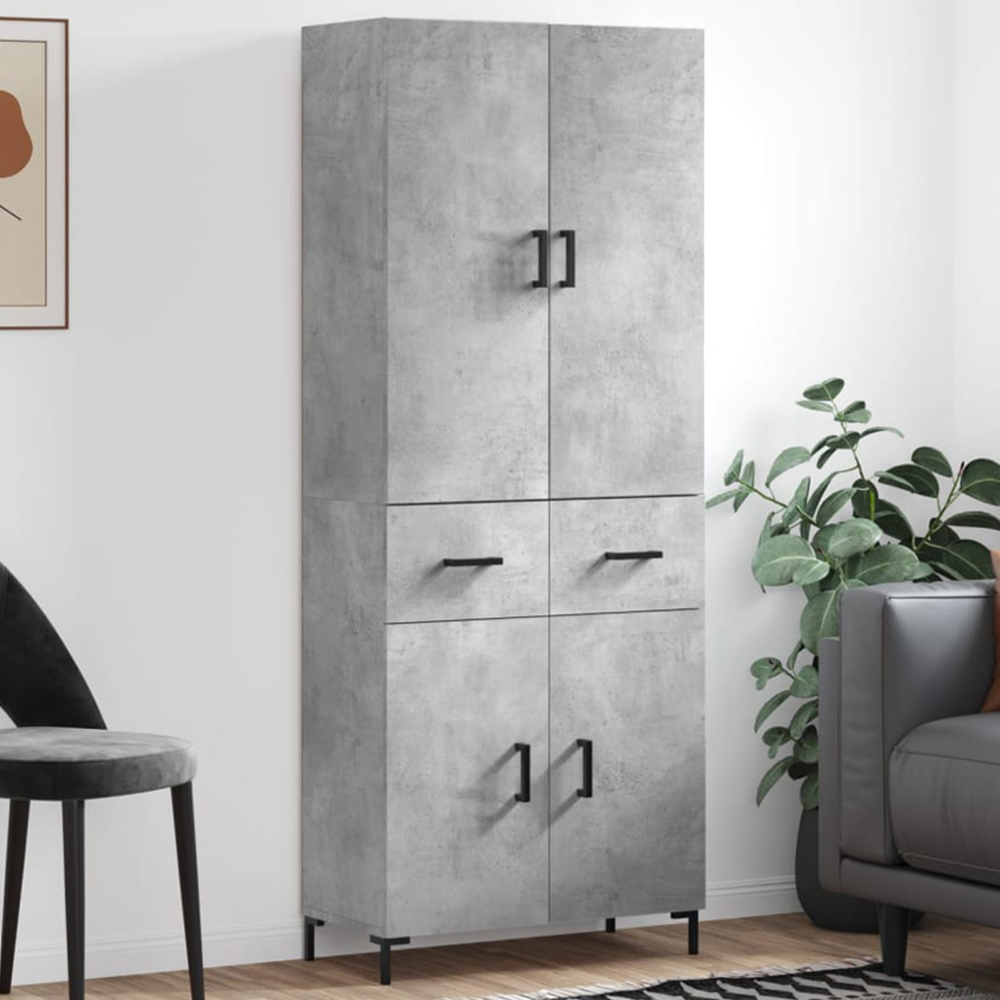 vidaXL 4 Door 2 Drawer Concrete Grey Highboard Image 1