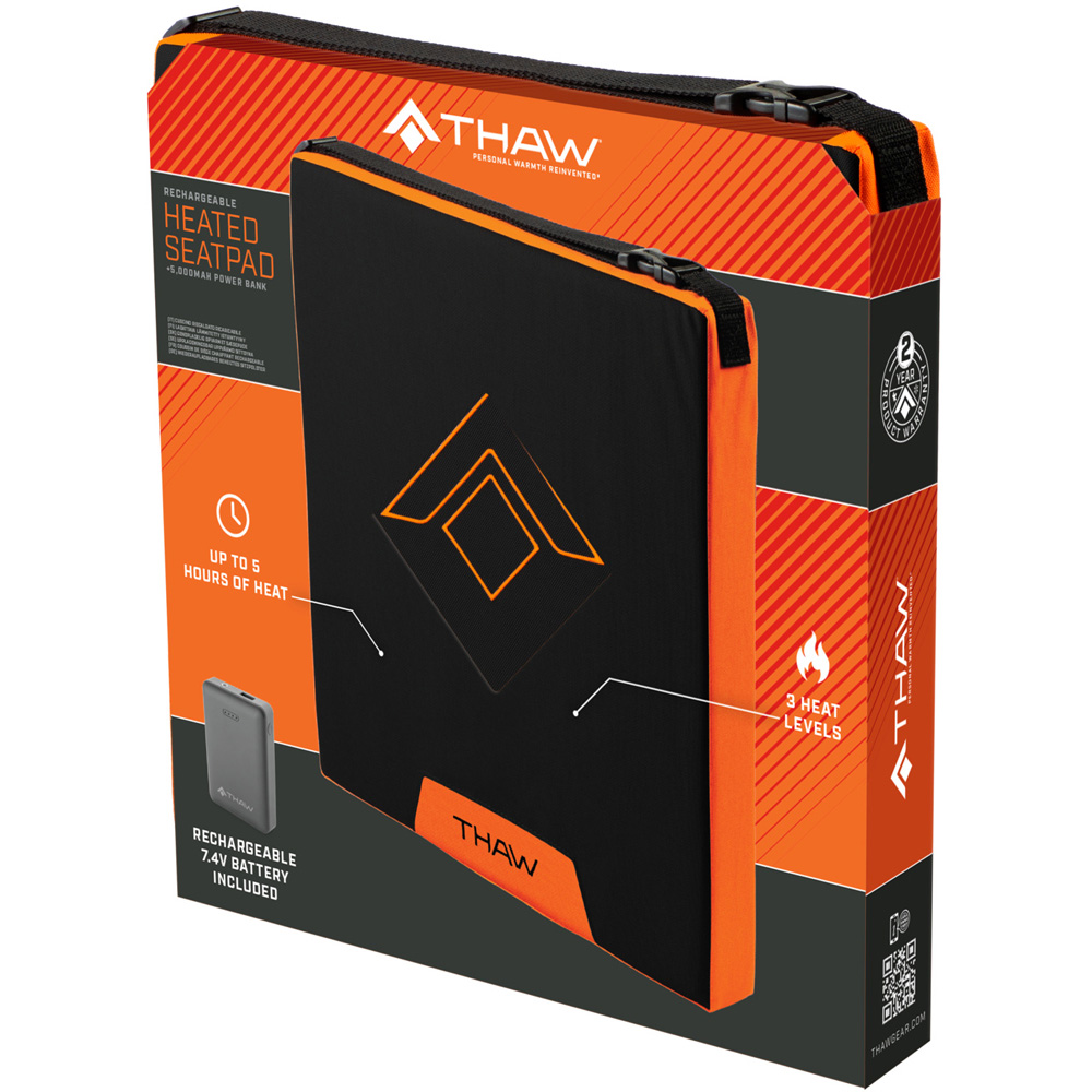 Thaw Black and Orange Rechargeable Heated Seat Pad with Built-In Power Bank Image 3