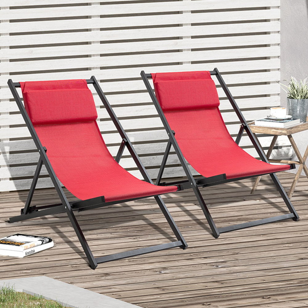 Outsunny Set of 2 Red Foldable Deck Chairs Image 1
