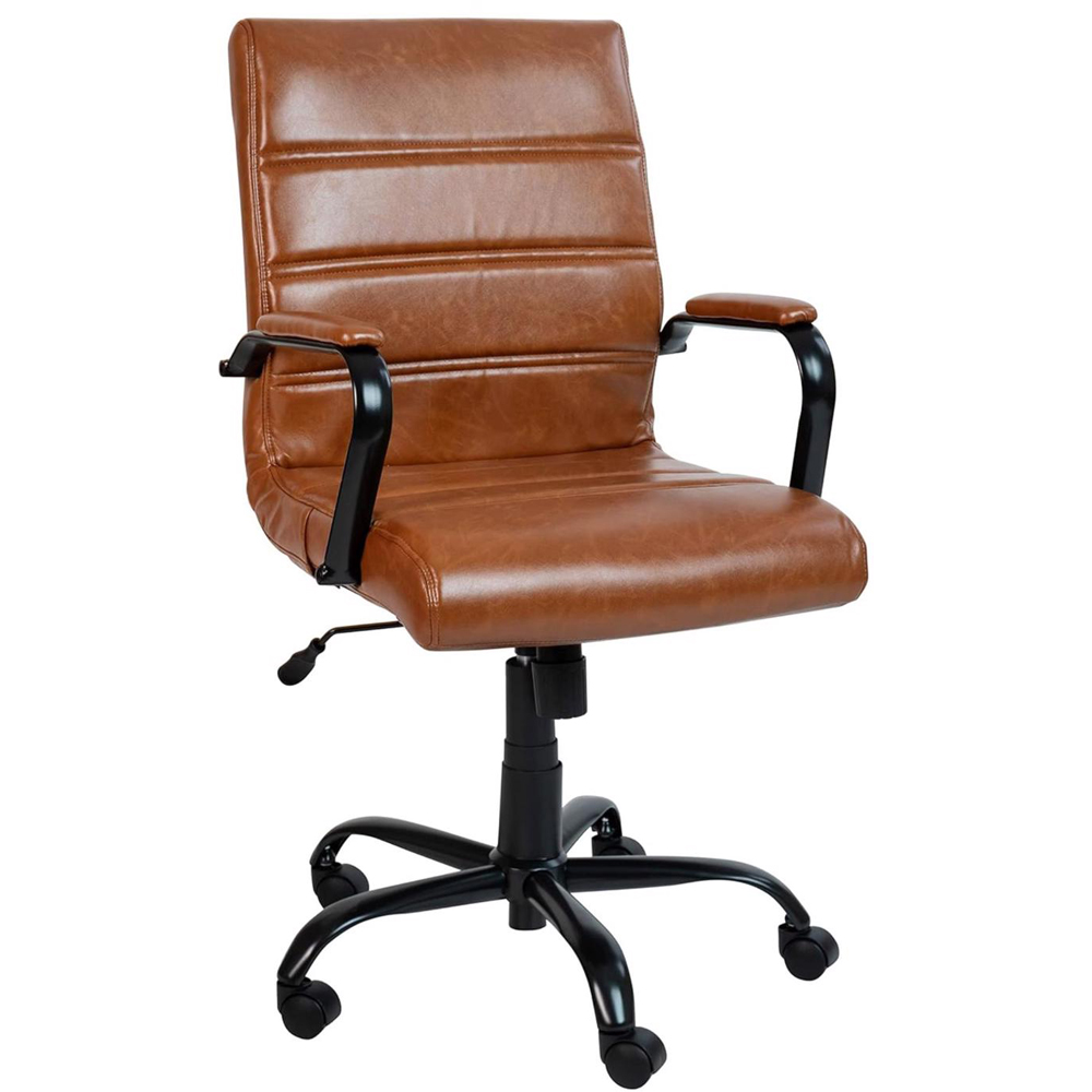 FWStyle Tan Faux Leather Ribbed Office Chair Image 2