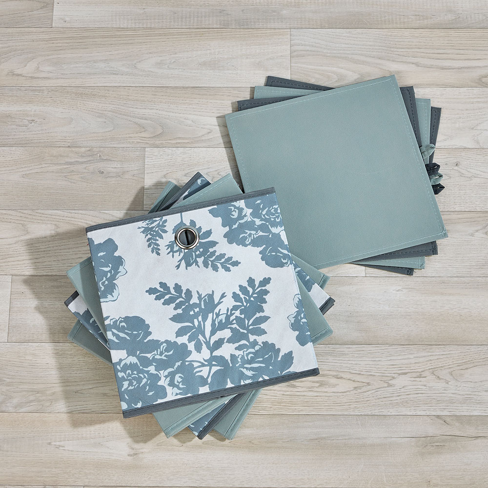 Home Source Grey Mixed Floral Pattern Fabric Cube Storage Box 4 Pack Image 3