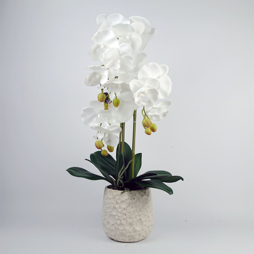 Leaf Pure White Orchid Artificial Plant in Ceramic Bubble Planter 2ft Image 2