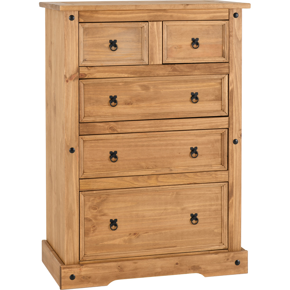 Seconique Corona 5 Drawer Distressed Waxed Pine Chest of Drawers Image 2