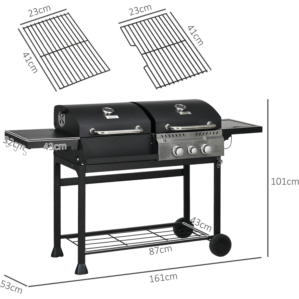 Outsunny Black Dual Fuel BBQ Grill with Wheels and Warming Rack Image 9