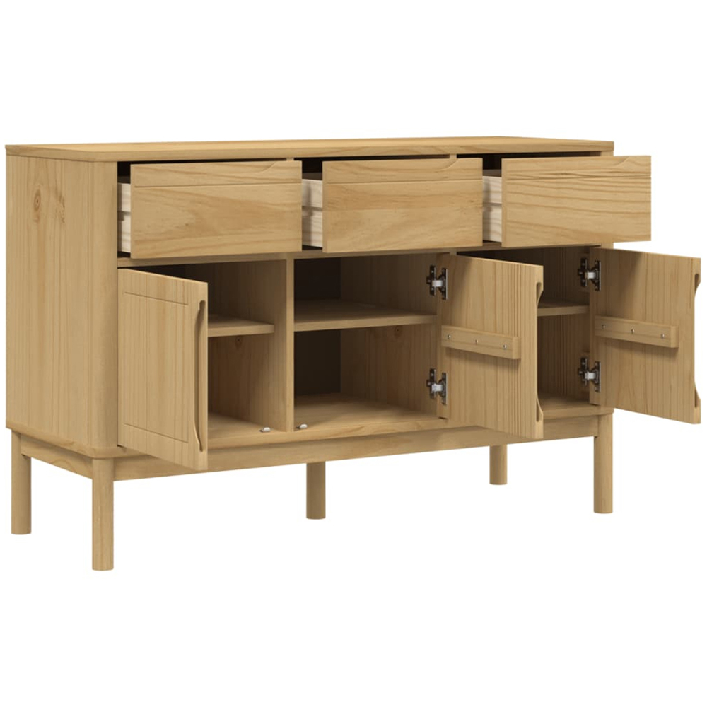 vidaXL Floro 3 Door 3 Drawer Wax Brown Solid Wood Pine Sideboard Image 5