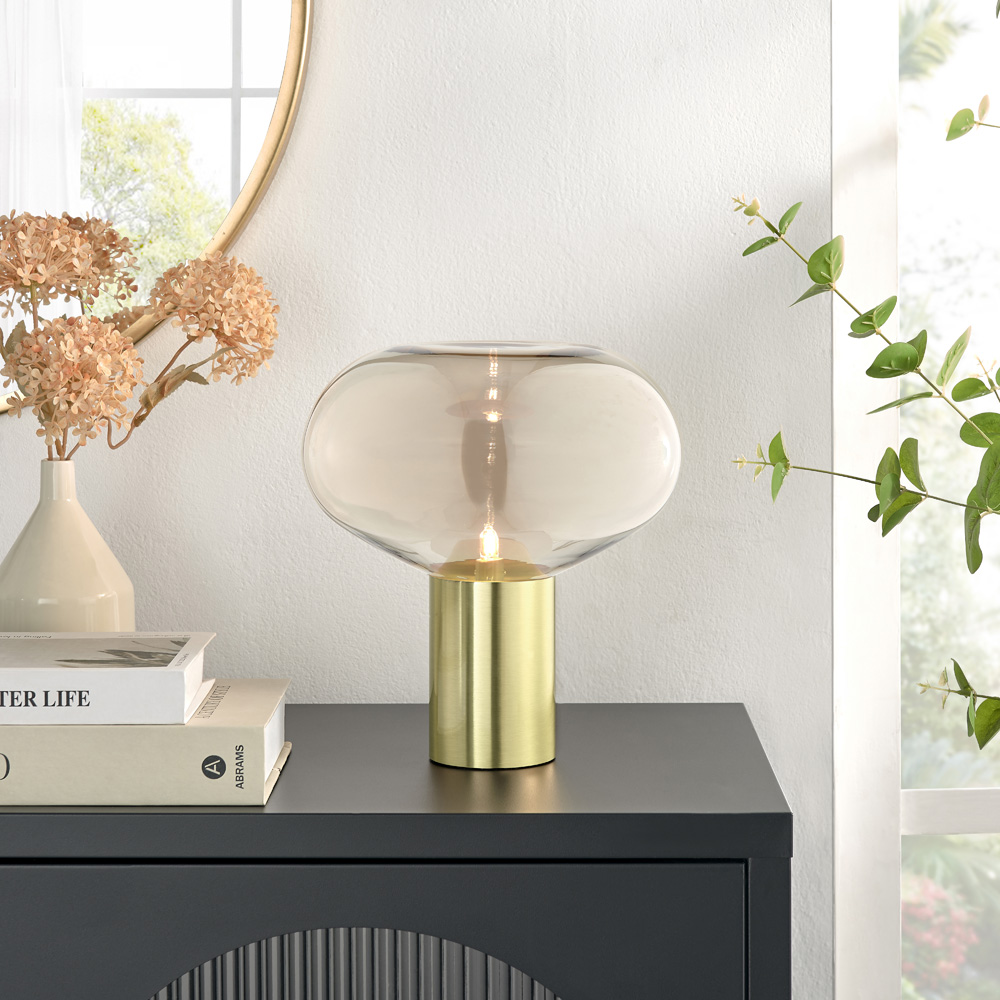 Furniturebox Sadie Brass Metal and Glass Table Lamp Image 5