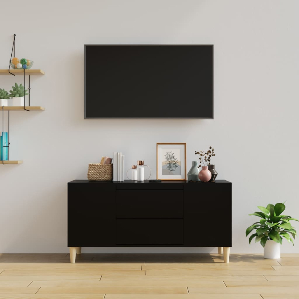 vidaXL 2 Drawer 4 Shelf Black TV Cabinet Image 8