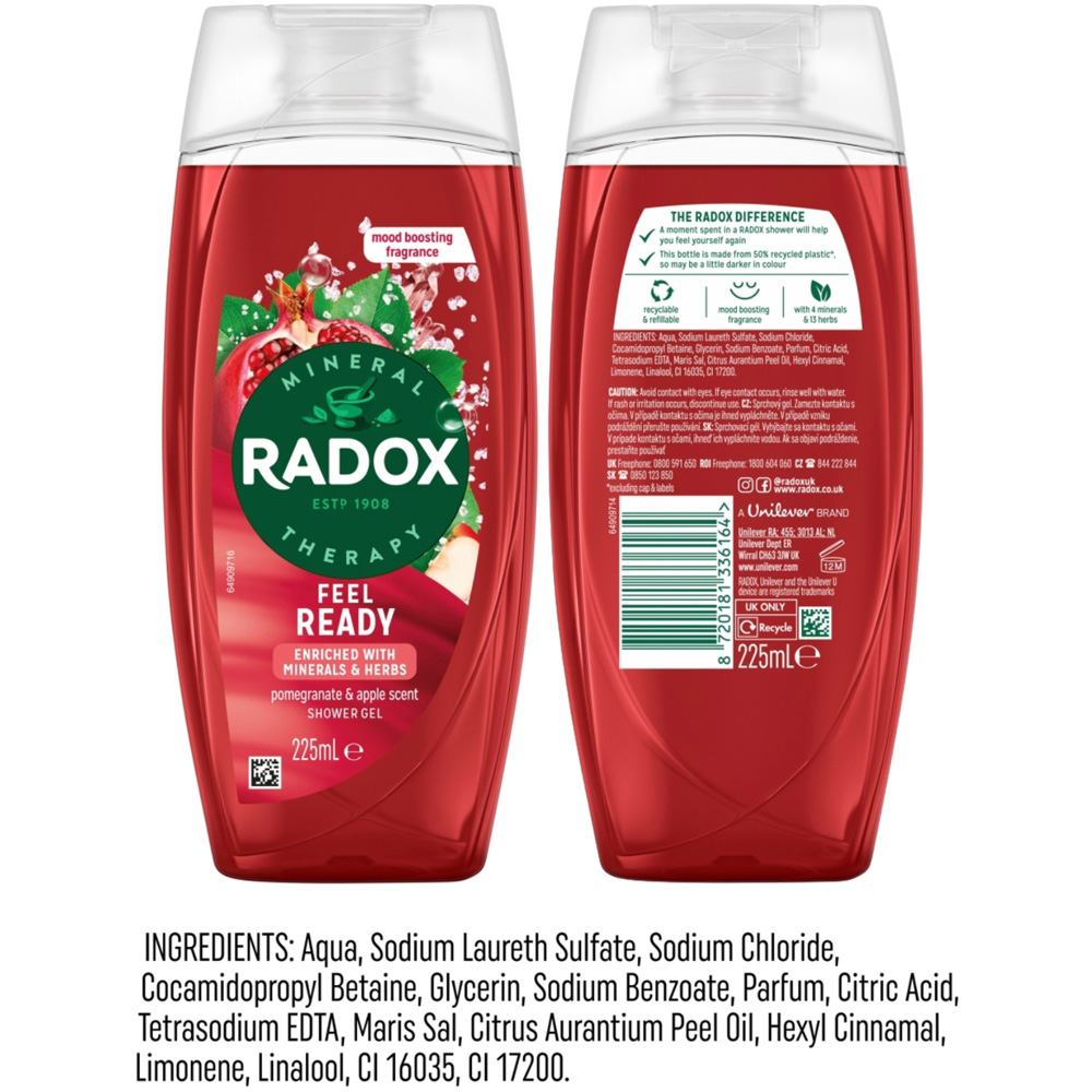 Radox Mineral Therapy Feel Ready Pomegranate and Apple Scent Shower Gel 225ml 6 Pack Image 8
