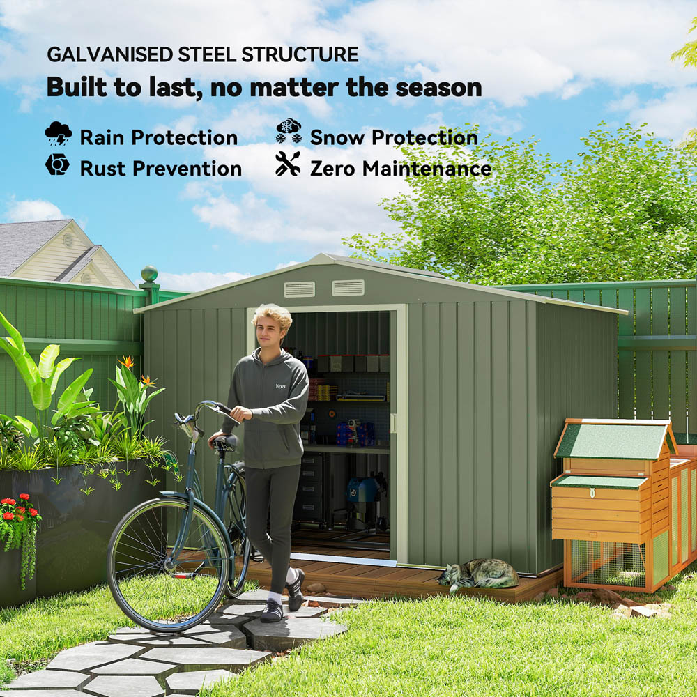 Outsunny 9 x 6ft Light Green Metal Apex Garden Shed Image 3