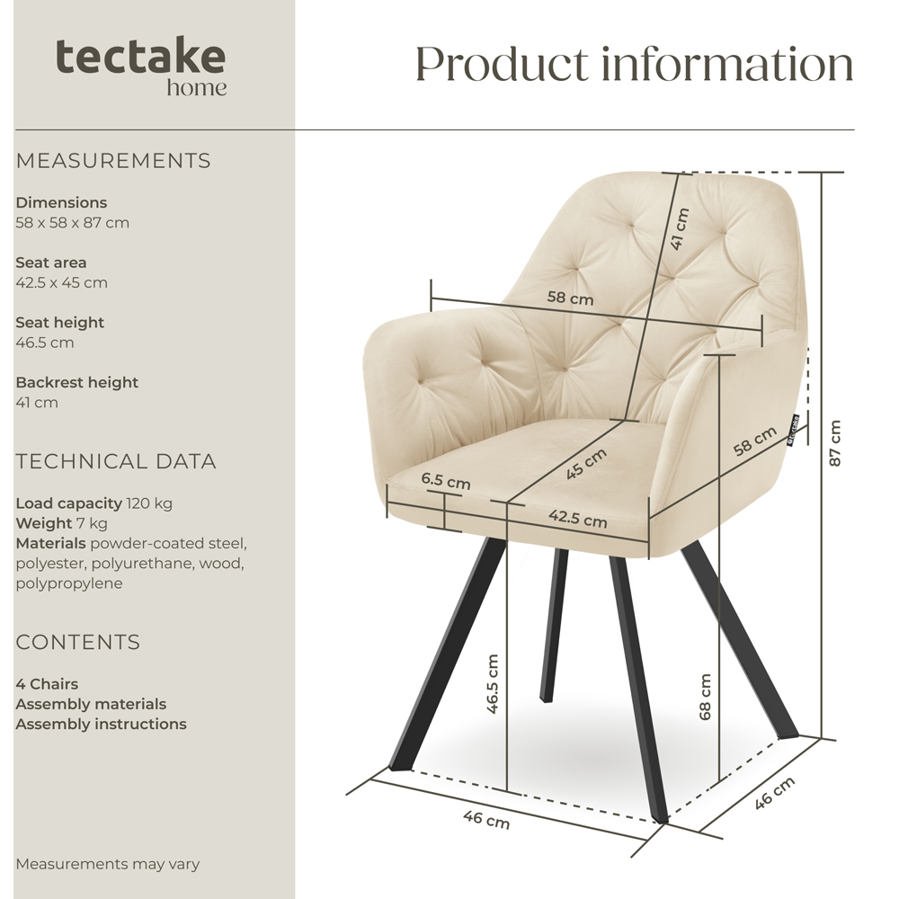 tectake Lucia Set of 4 Swivel Armchair Image 9