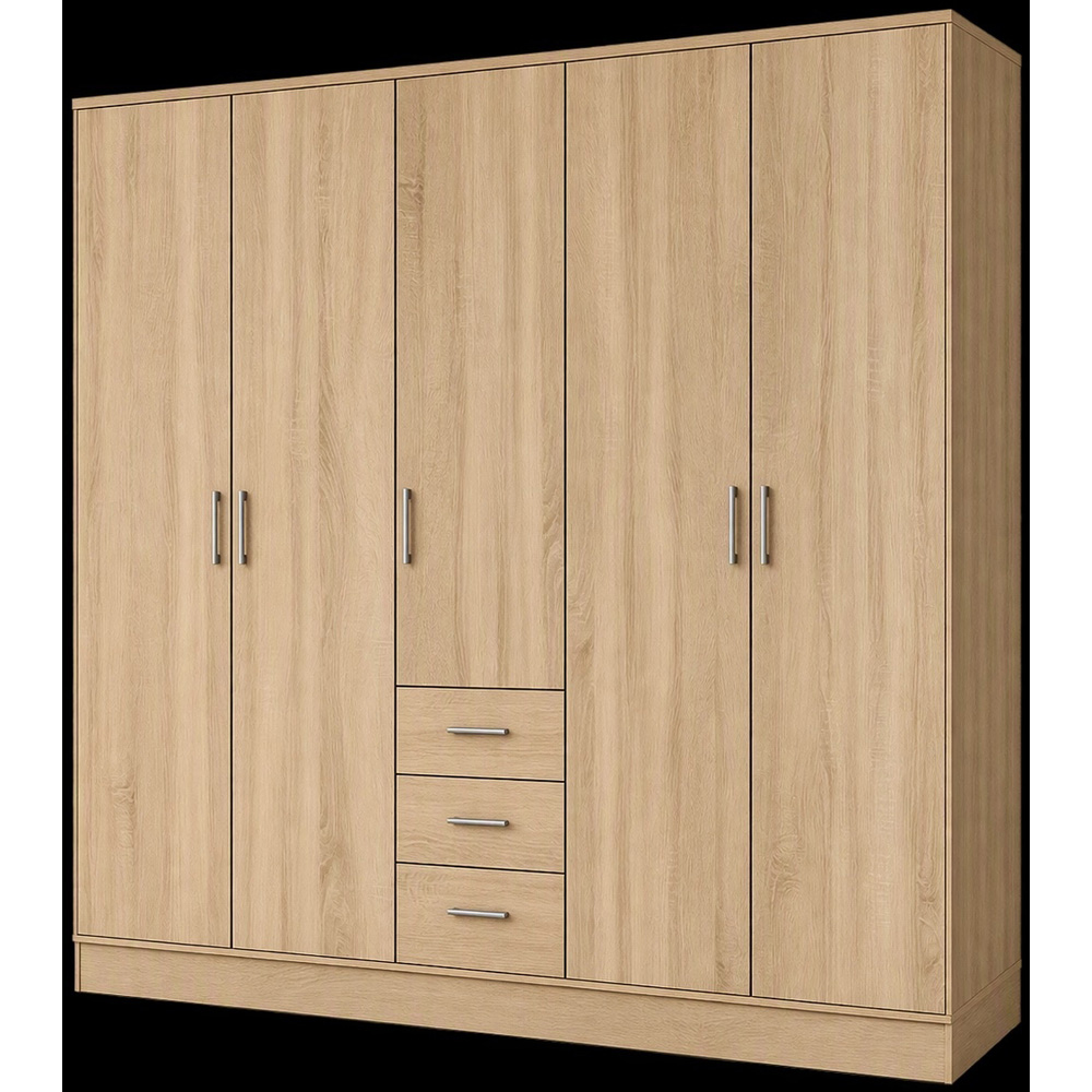 TJ'S Venice 5 Door 3 Drawer Oak Wardrobe Image 2