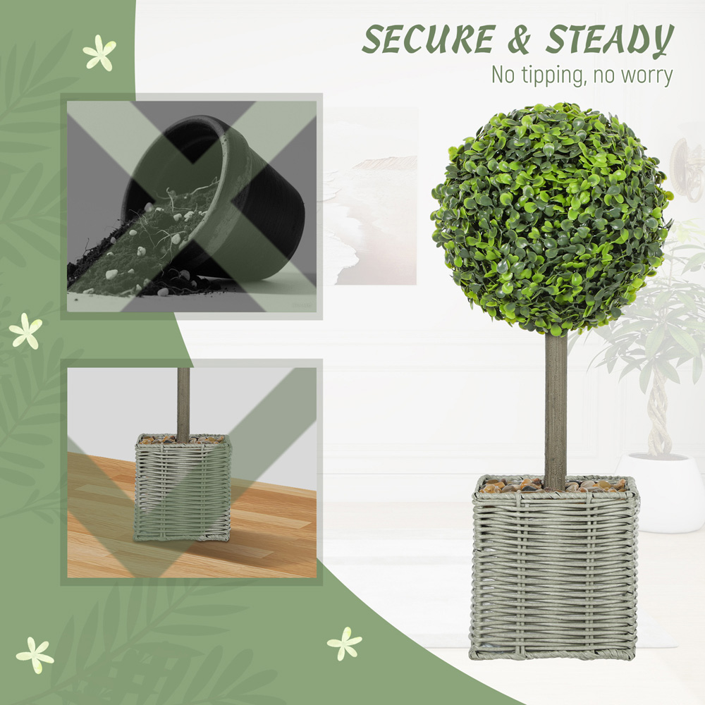 HOMCOM Green Boxwood Topiary Ball Artificial Plant Pot with Pebbles 50cm 2 Pack Image 7