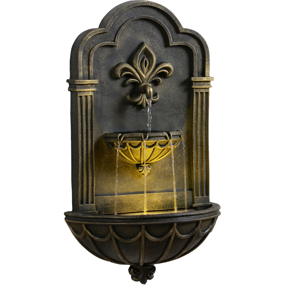 Teamson Home 2-Tier Black and Gold Fleur-De-Lis Wall Water Fountain 81cm Image 3