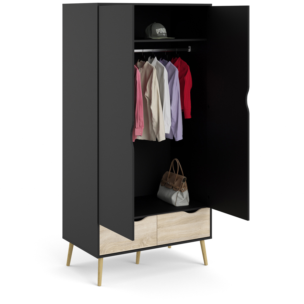 Florence 2 Door 2 Drawer Black and Oak Wardrobe Image 4
