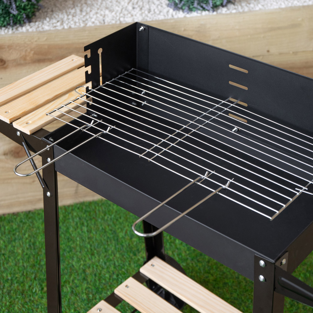 Samuel Alexander Black Rectangular Trolley Charcoal BBQ Grill with Shelves and Wheels Image 4